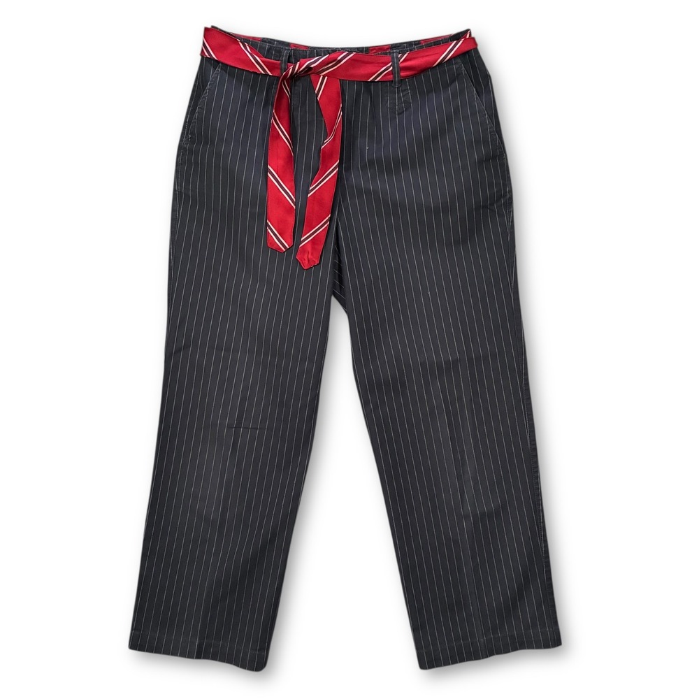 Talbots Stretch Pinstripe Ankle Chino Pants Red Stripe Belt Women's 4